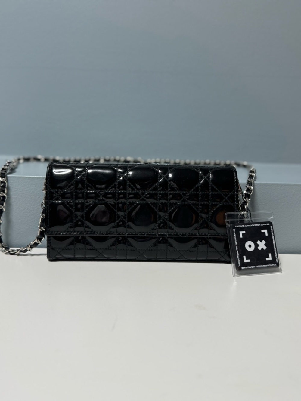 Dior Black Patent Quilted Crossbody Bag with Chain Strap
